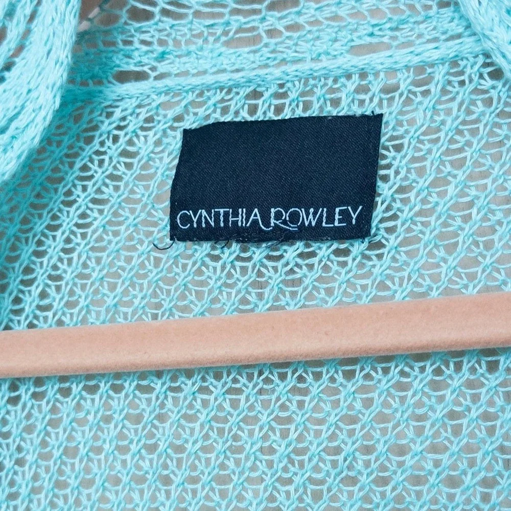 Cynthia Rowley Crochet Open Knit Cardigan‎ Small Turquoise Mermaid Boho Coastal
